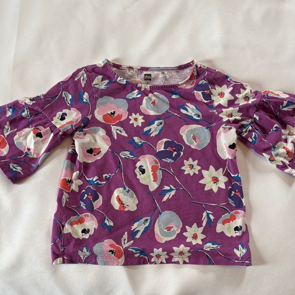 Tea Collection Purple Floral 3/4 Bell Sleeve Tee